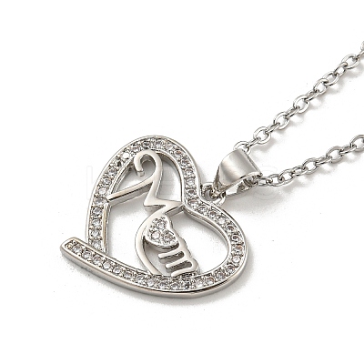 Mother's Day Brass Micro Pave Cubic Zirconia Heart Pendant Necklaces NJEW-R263-03A-P-1