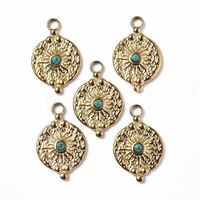 PVD Vacuum Plating 201 Stainless Steel Natural Turquoise Pendants STAS-C064-VC868-1
