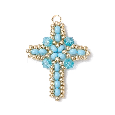 Glass Seed Beaded Cross Pendants PALLOY-MZ00826-06-1