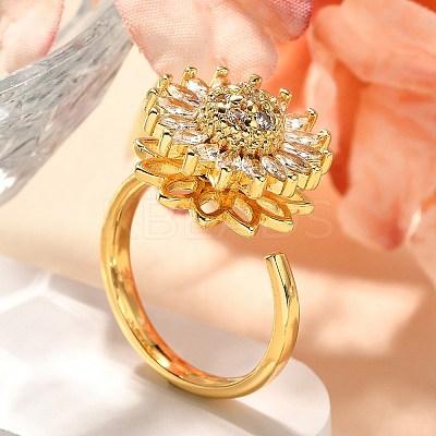 Flower Rotatable Finger Ring for Women RJEW-U035-01G-02-1