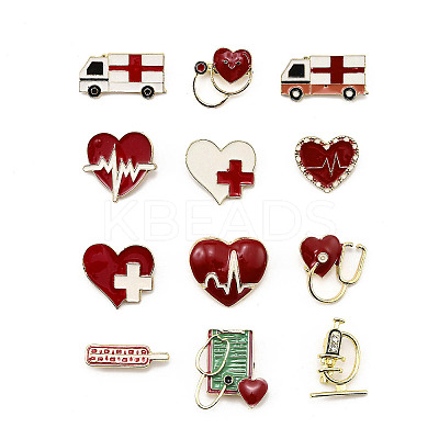 12Pcs 12 Styles Medical Enamel Pins JEWB-A033-04G-1
