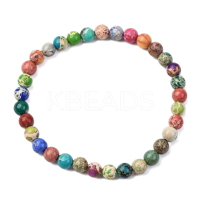Natural Imperial Jasper Round Beaded Stretch Bracelets for Men Women BJEW-JB12570-01-1