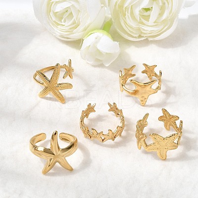 5Pcs 304 Stainless Steel Open Cuff Rings for Women RJEW-K313-10G-1