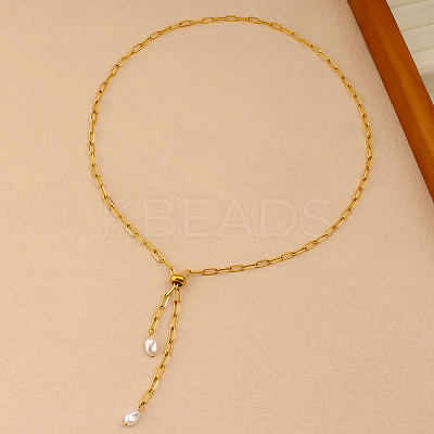 Adjustable 304 Stainless Steel Paperclip Chains Necklaces NJEW-D343-02G-1