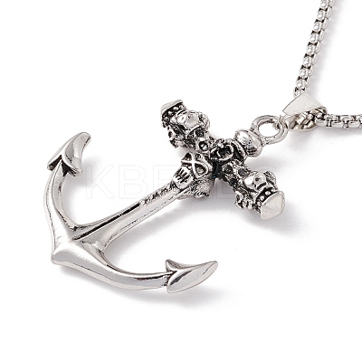 Alloy Skull Anchor Pendant Necklace with 201 Stainless Steel Box Chains NJEW-E016-07AS-1