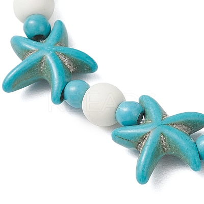 3Pcs 3 Colors Starfish & Turtle Synthetic Turquoise Beads Stretch Bracelets for Women BJEW-JB12129-1