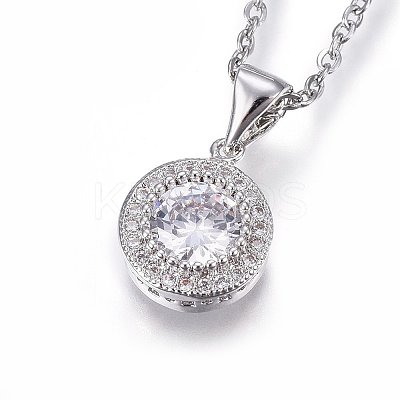 Brass Micro Pave Cubic Zirconia Pendant Necklaces NJEW-L146-01P-1