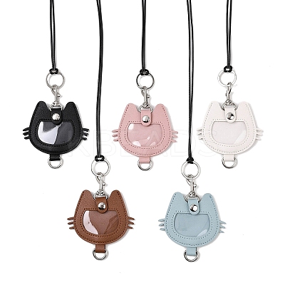 Imitation Leather Cat Shaped Coin Pouch Pendant Black Waxed Cord Necklaces NJEW-Z099-01-1