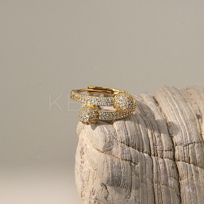 Round Brass Micro Pave Clear Cubic Zirconia Cuff Open Rings for Women FS-WGF0D2F-02-1