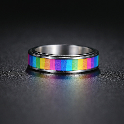 Rainbow Color Pride Flag Enamel Rectangle Rotating Ring RABO-PW0001-038F-1