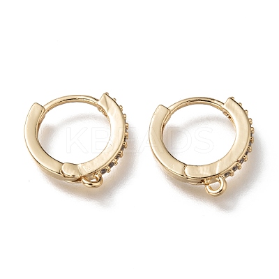 Brass Micro Pave Clear Cubic Zirconia Huggie Hoop Earring Findings EJEW-O107-01G-1