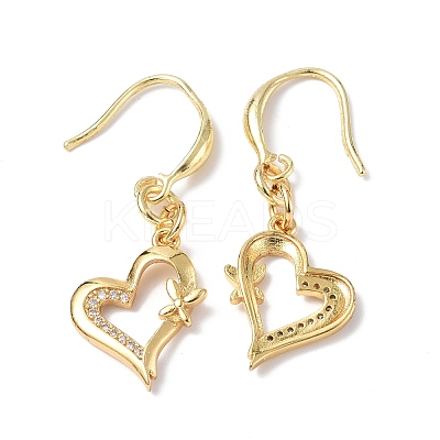 Clear Cubic Zirconia Heart with Butterfly Dangle Earrings EJEW-B017-09G-1