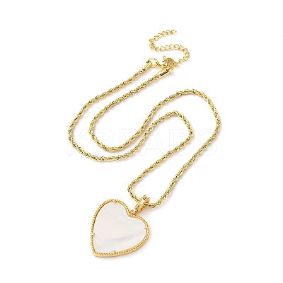 Brass White Enamel Heart Pendant Necklaces for Women NJEW-K381-10G-1