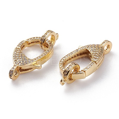 Brass Micro Pave Clear Cubic Zirconia Lobster Claw Clasps KK-C100-43G-1