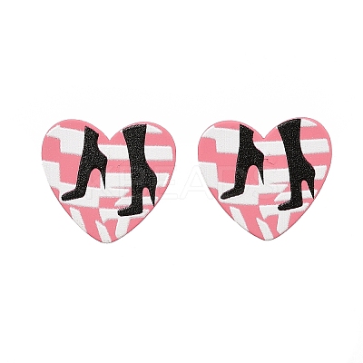 Heart Acrylic Printed Stud Earrings for Women EJEW-G418-01A-1
