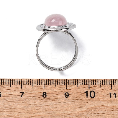 Oval Natural Rose Quartz Finger Rings RJEW-M063-01P-11-1