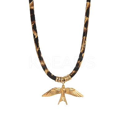 304 Stainless Steel Pendant Polyester Leopard Print Cord Necklaces for Women FS-WG8EA49-04-1