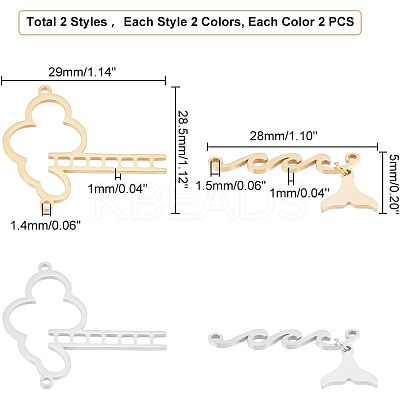 8Pcs 4 Styles 201 Stainless Steel Connector Charms STAS-UN0039-24-1