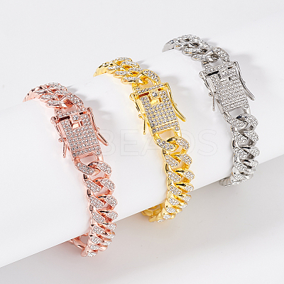3Pcs 3 Colors Zinc Alloy Crystal Rhinestone Cuban Link Chain Anklets BJEW-GA0001-13-1