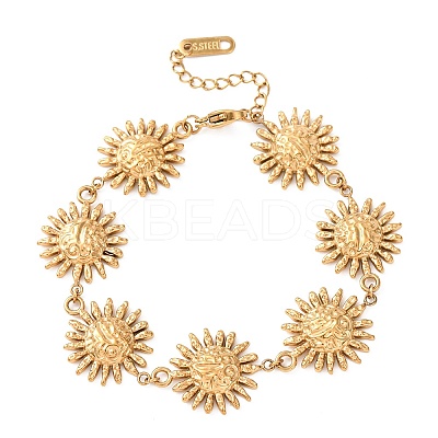 Textured  304 Stainless Steel Sun Link Chain Bracelets for Women BJEW-K293-06C-G-1