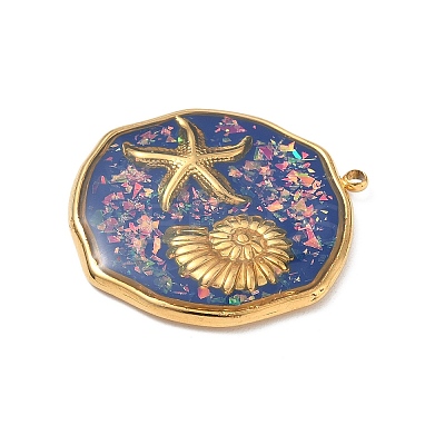304 Stainless Steel Epoxy Resin with Natural Shell and Sequins Inside Pendants STAS-L026-17G-G04-1