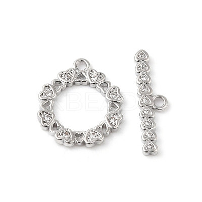 Brass Pave Clear Cubic Zirconia Toggle Clasps KK-P234-83P-1