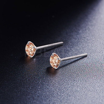 Rhodium Plated 925 Sterling Silver Four Pronged Ear Studs JE420E-03-1