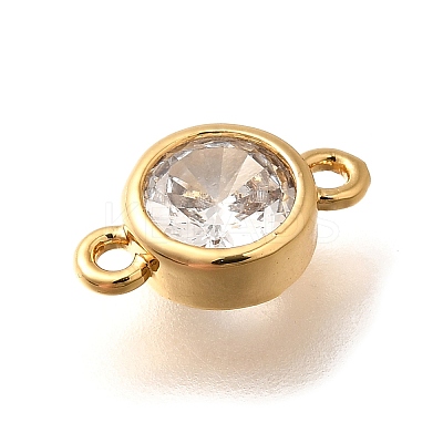 Brass Clear Cubic Zirconia Connector Charms KK-K294-14G-1