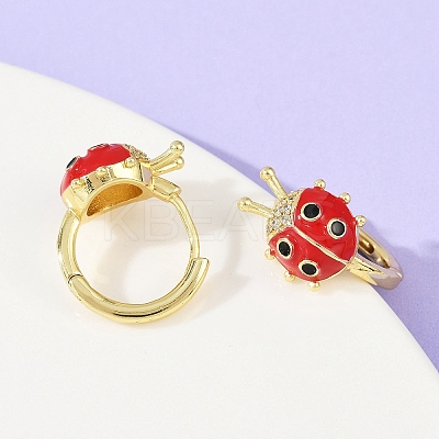 Ladybird Brass Micro Pave Cubic Zirconia Hoop Earrings EJEW-S277-02G-1