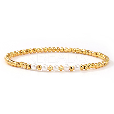 Brass & Plastic Imitation Pearl Round Beads Stretch Bracelets for Women TJ3268-4-1
