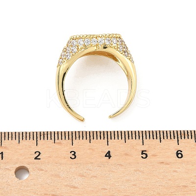 Heart Brass Micro Pave Cubic Zirconia Cuff Rings for Women RJEW-A069-11G-01-1
