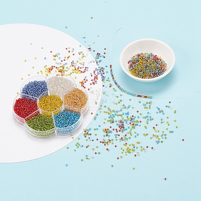 7 Colors Glass Round Seed Beads SEED-YW0001-24A-01-1