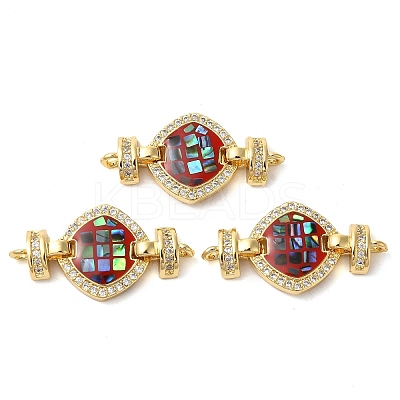 Rack Plating Brass Micro Pave Clear Cubic Zirconia Rhombus Links Connector Charms KK-K385-105G-03-1