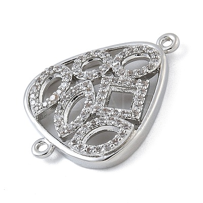 Rack Plating Brass Micro Pave Clear Cubic Zirconia Triangle Connector Charms KK-A234-035P-01-1