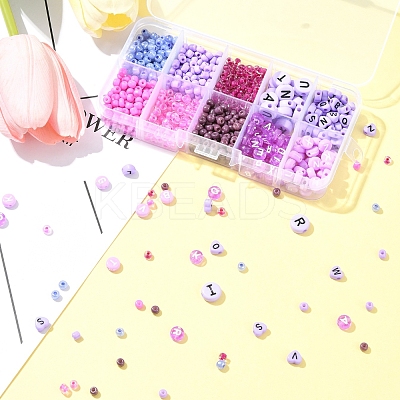 DIY Flat Round & Heart Acrylic & Glass Seed Beads Jewelry Making Findings Kits DIY-FS0006-43D-1