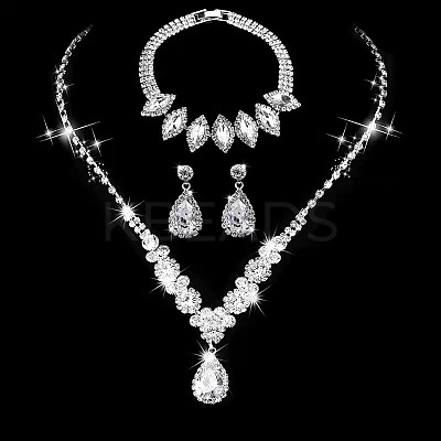 Brass Rhinestone Pendant Necklaces & Earring & Bracelets Sets for Women WG00284-04-1