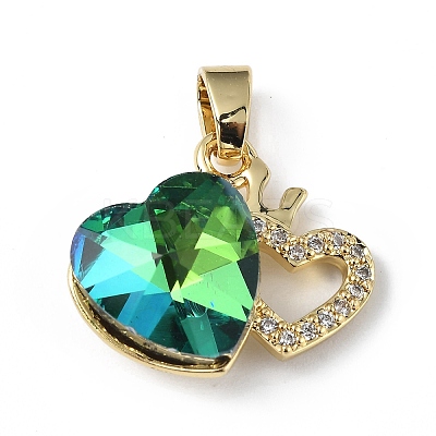 Real 18K Gold Plated Rack Plating Brass Micro Pave Clear Cubic Zirconia Pendants KK-C015-18G-16-1