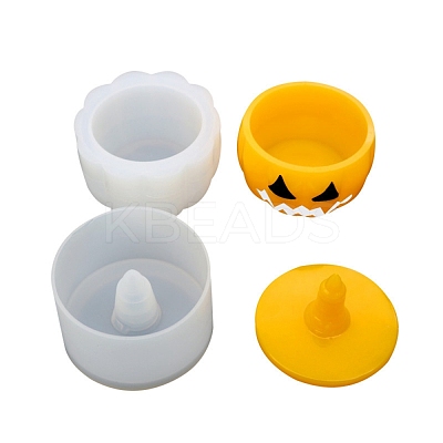 Halloween Theme DIY Pumpkin Jack-O'-Lantern Storage Box & Lid Silicone Molds Set DIY-G058-A01-1