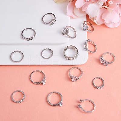 15Pcs 15 Style Crystal Rhinestone Teardrop & Horse Eye & Leaf Finger Rings JR938A-1
