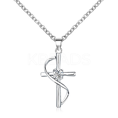 Cross Alloy Crystal Rhinestone Pendant Necklaces for Women Men WG08149-02-1