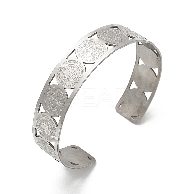 Religion Theme 304 Stainless Steel Cuff Bangles for Women BJEW-Q011-01P-1