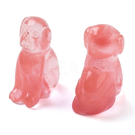Cherry Quartz Glass Carved Dog Figurines DJEW-L023-A05-1