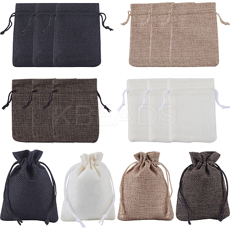 4 Colors Polyester Imitation Burlap Packing Pouches Drawstring Bags ABAG-BBC0001-04A-1