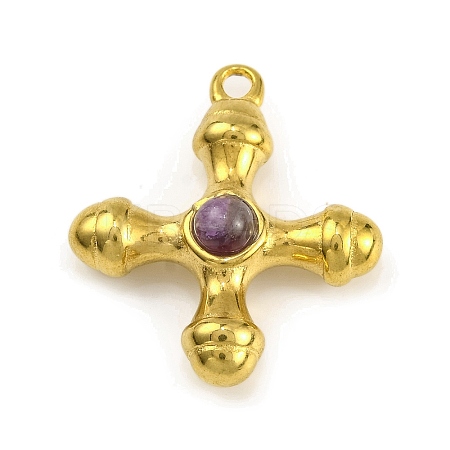 Natural Amethyst & 304 Stainless Steel Cross Pendants LS-STAS-H221-01G-07-1