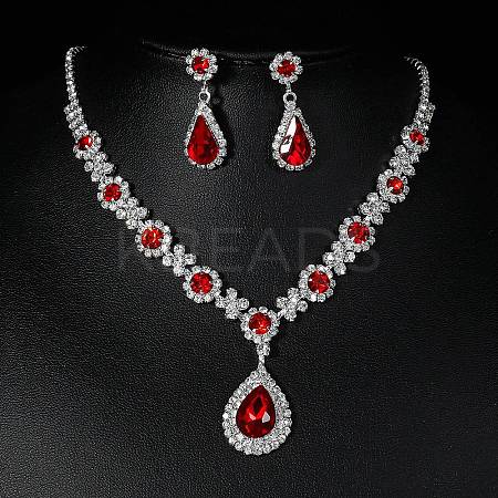 Teardrop Alloy Rhinestone Necklaces & Stud Earring Sets for Women SJEW-U001-01P-03-1