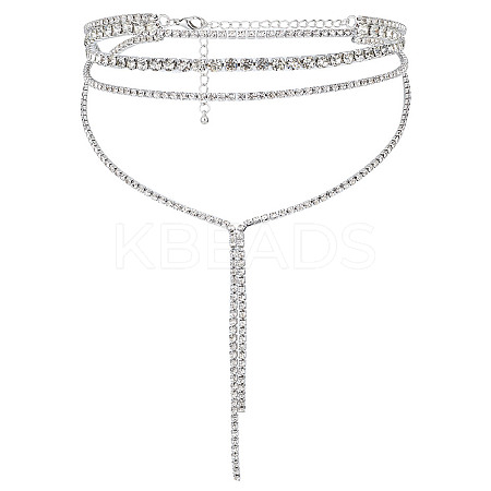 1Pc Iron Rhinestone Tennis Chains Bib Necklace NJEW-FG0001-11A-1