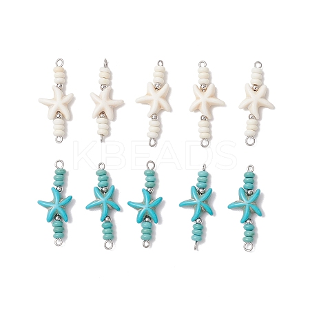 10Pcs 2 Colors Starfish & Rondelle Dyed Synthetic Turquoise Beaded Connector Charms PALLOY-JF03948-1