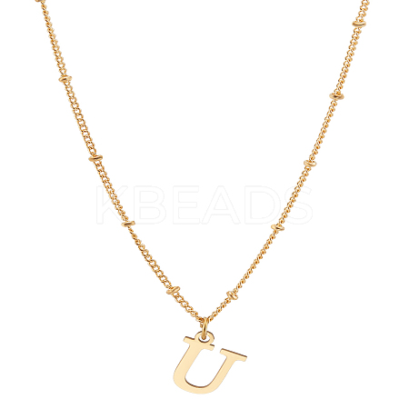 1Pc Brass Chain & 304 Stainless Steel Letter Pendant Necklaces NJEW-LP0001-35U-G-1
