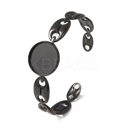 304 Stainless Steel Coffee Bean Chain Cuff Bracelet Blanks with Flat Round Bezel Settings SA-CBA4160-02B-EB-1
