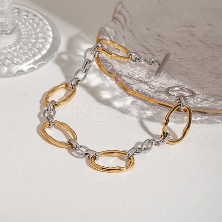 304 Stainless Steel Oval Link Bracelets for Men Women BJEW-Z108-03GP-1